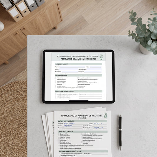 Kit de Formularios Listos - anamnesis prenatal, consentimiento informado, ficha de seguimiento mensual, tabla de contraindicaciones imprimible